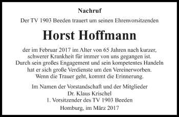 Todesanzeige von Horst Hoffmann von saarbruecker_zeitung