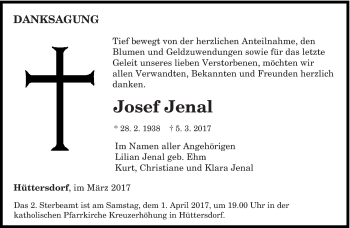 Todesanzeige von Josef Jenal von saarbruecker_zeitung