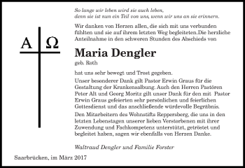 Todesanzeige von Maria Dengler von saarbruecker_zeitung