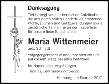 Todesanzeige von Maria Wittenmeier von saarbruecker_zeitung