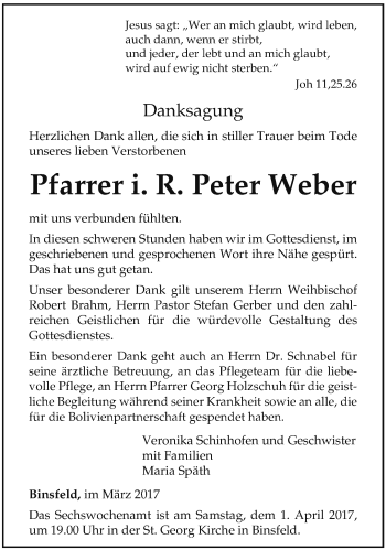 Todesanzeige von Peter Weber von saarbruecker_zeitung