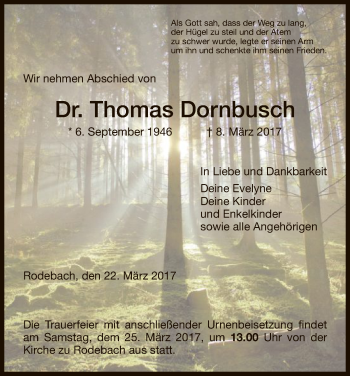 Todesanzeige von Thomas Dornbusch von Eschwege