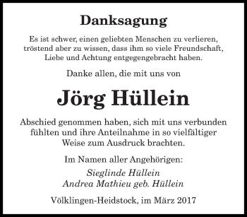 Todesanzeige von Jörg Hüllein von saarbruecker_zeitung