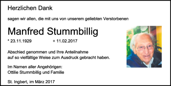 Todesanzeige von Manfred Stummbillig von saarbruecker_zeitung