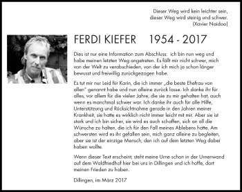 Todesanzeige von Ferdi Kiefer von saarbruecker_zeitung