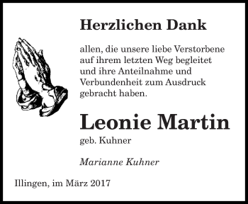 Todesanzeige von Leonie Martin von saarbruecker_zeitung