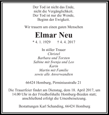 Todesanzeige von Elmar Neu von saarbruecker_zeitung