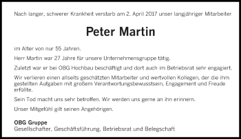 Todesanzeige von Peter Martin von saarbruecker_zeitung