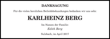 Todesanzeige von Karlheinz Berg von saarbruecker_zeitung