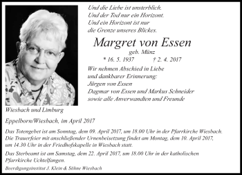 Todesanzeige von Margret von Essen von saarbruecker_zeitung