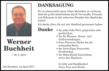 Todesanzeige von Werner Buchheit von saarbruecker_zeitung