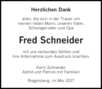 Todesanzeige von Fred Schneider von saarbruecker_zeitung