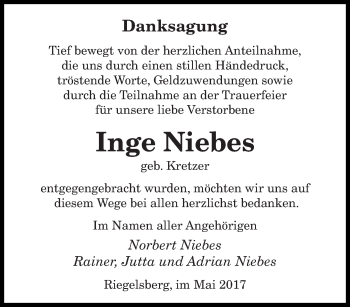 Todesanzeige von Inge Niebes von saarbruecker_zeitung