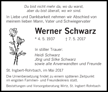 Todesanzeige von Werner Schwarz von saarbruecker_zeitung