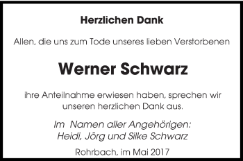 Todesanzeige von Werner Schwarz von saarbruecker_zeitung