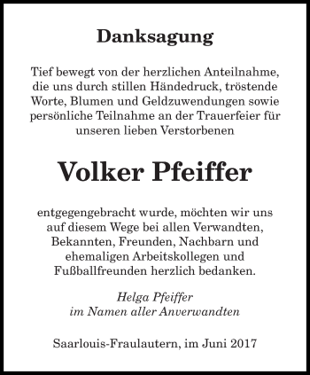 Todesanzeige von Volker Pfeiffer von saarbruecker_zeitung