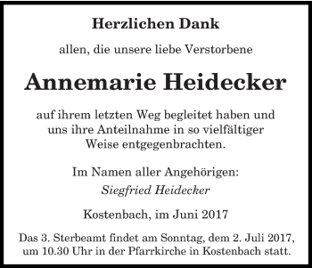 Todesanzeige von Annemarie Heidecker von saarbruecker_zeitung