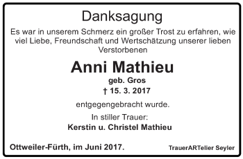Todesanzeige von Anni Mathieu von saarbruecker_zeitung