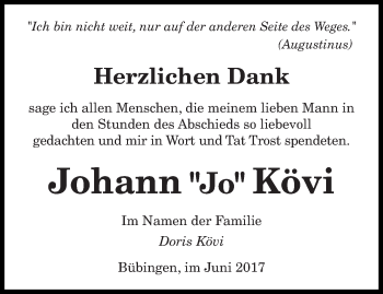Todesanzeige von Johann Kövi von saarbruecker_zeitung