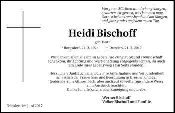 Todesanzeige von Heidi Bischoff von saarbruecker_zeitung