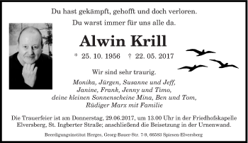 Todesanzeige von Alwin Krill von saarbruecker_zeitung