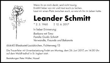 Todesanzeige von Leander Schmitt von saarbruecker_zeitung