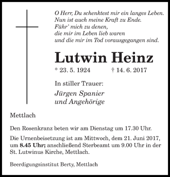 Todesanzeige von Lutwin Heinz von saarbruecker_zeitung