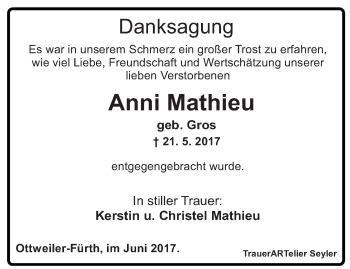 Todesanzeige von Anni Mathieu von saarbruecker_zeitung