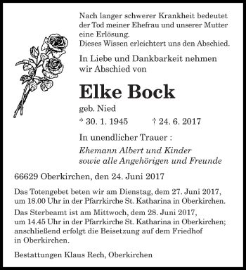 Todesanzeige von Elke Bock von saarbruecker_zeitung