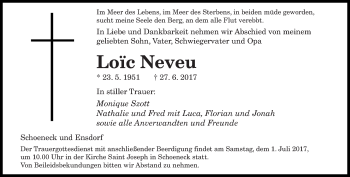 Todesanzeige von Loïc Neveu von saarbruecker_zeitung
