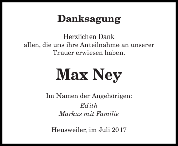 Todesanzeige von Max Ney von saarbruecker_zeitung