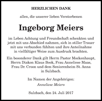 Todesanzeige von Ingeborg Meiers von saarbruecker_zeitung