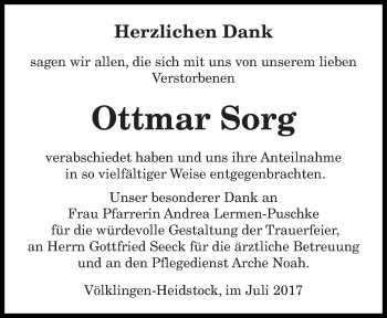 Todesanzeige von Ottmar Sorg von saarbruecker_zeitung