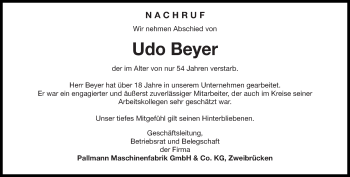 Todesanzeige von Udo Beyer von saarbruecker_zeitung