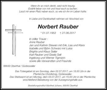 Todesanzeige von Norbert Rauber von saarbruecker_zeitung