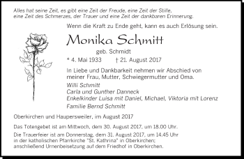 Todesanzeige von Monika Schmitt von saarbruecker_zeitung