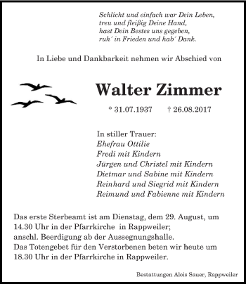 Todesanzeige von Walter Zimmer von saarbruecker_zeitung
