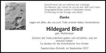 Todesanzeige von Hildegard Bleif von saarbruecker_zeitung