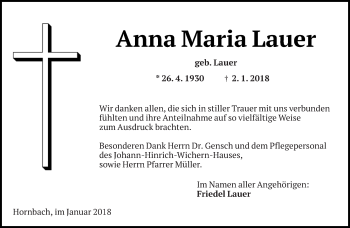 Todesanzeige von Anna Maria Lauer von saarbruecker_zeitung
