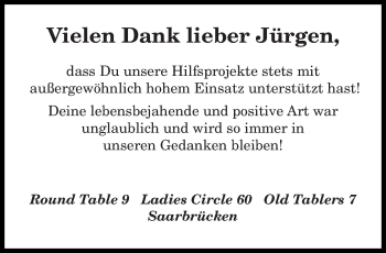 Todesanzeige von Jürgen  von saarbruecker_zeitung