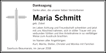 Todesanzeige von Maria Schmitt von saarbruecker_zeitung