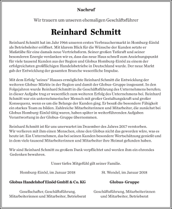 Todesanzeige von Reinhard Schmitt von saarbruecker_zeitung