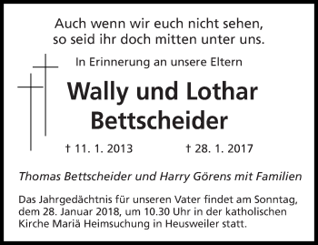 Todesanzeige von Wally und Lothar Bettscheider von saarbruecker_zeitung