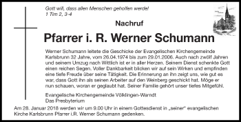 Todesanzeige von Werner Schumann von saarbruecker_zeitung