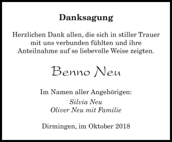 Todesanzeige von Benno Neu von saarbruecker_zeitung
