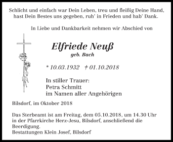 Todesanzeige von Elfriede Neuß von saarbruecker_zeitung