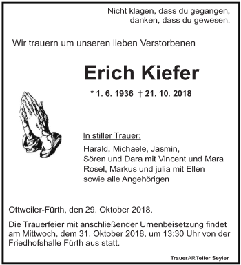 Todesanzeige von Erich Kiefer von saarbruecker_zeitung