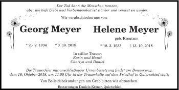 Todesanzeige von Georg und Helene Meyer von saarbruecker_zeitung