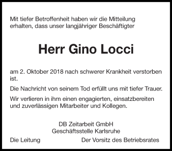 Todesanzeige von Gino Locci von saarbruecker_zeitung