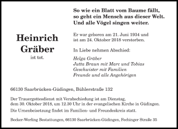 Todesanzeige von Heinrich Gräber von saarbruecker_zeitung